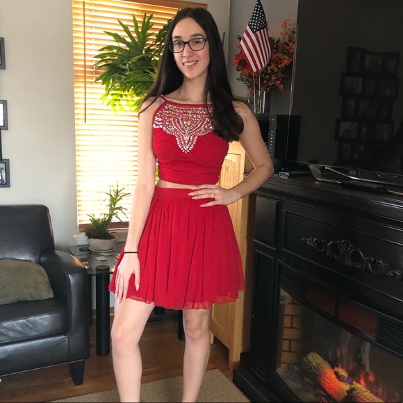 B Darlin Dresses & Skirts - Red Rhinestone Two-Piece Formal Homecoming Dress